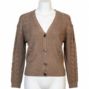 HAVEN WELL WITHIN Brown Cable Knit Cardigan SZ M Wool blend